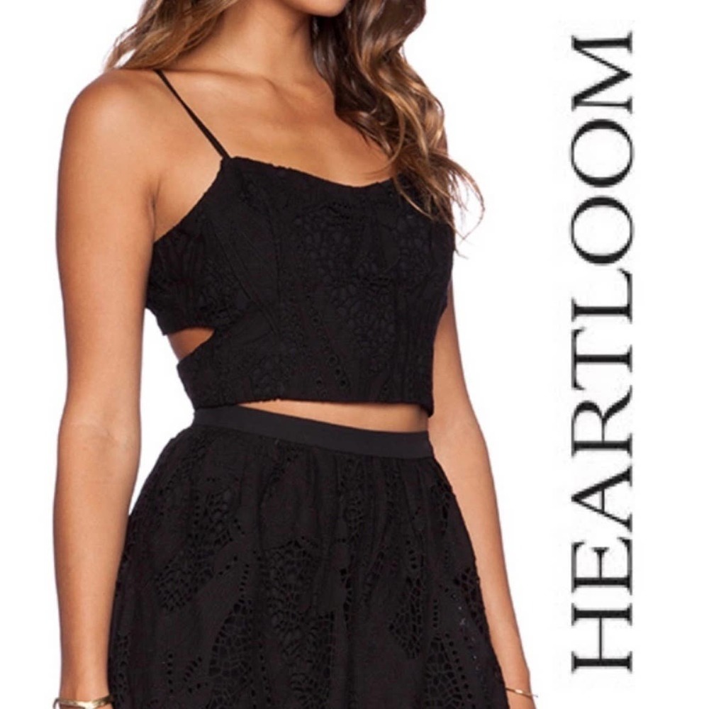 Heartloom L Eyelet Crop Top Black Smocked With Cut-Out Details
